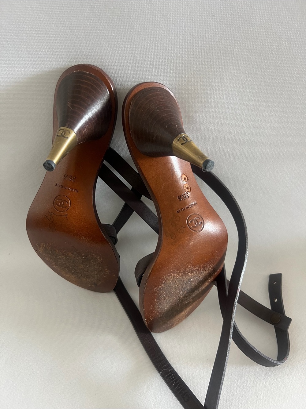 Chanel Brown Strappy Ankle-Wrap Heeled Sandals - Picture 8 of 13